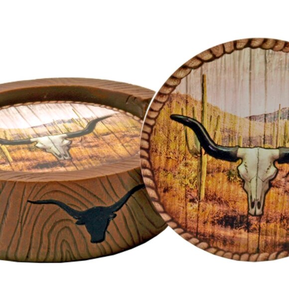 NEW Cowboy Drink Coaster Set Rodeo Roundup Western ColoradoDesert Longhorn Skull - Picture 5 of 5
